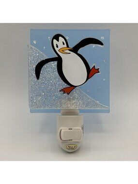 Penguin Sliding on Ice Night Light Glitter Acrylic Child Kid Bedroom Novelty
